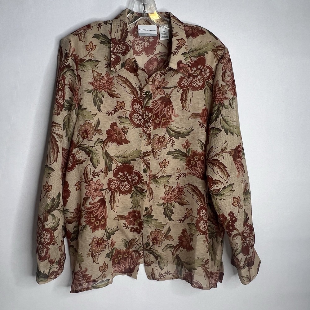 Alfred Dunner Petites 16P 16 Fall Floral Button Up Blouse Brown Black Autumn